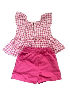 My Destiny Girls Pink Gingham Daisy Top & Bright Pink Shorts Matching Set. 2T.